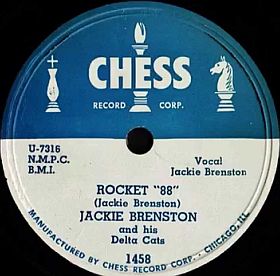 Chess record label crediting “Rocket 88" to Jackie Brenston, though some say Ike Turner performed it.