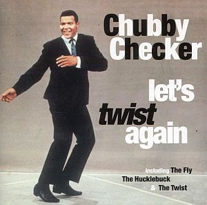 Chubby Checker on the cover of later album, “Let’s Twist Again,” with other new dance songs included. Click for CD.