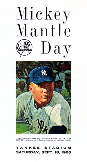 Portion of the cover of special program booklet issued by the New York Yankees for “Mickey Mantle Day.”