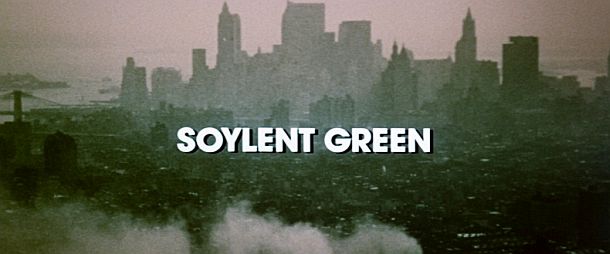 Opening screen shot from the 1973 film “Soylent Green,” depicting a polluted and overheated New York City.