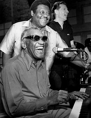Three great piano artists: Ray Charles, Fats Domino and Jerry Lee Lewis around June 1986 when they recorded the TV concert, “Cinemax Sessions: Fats Domino and Friends.”