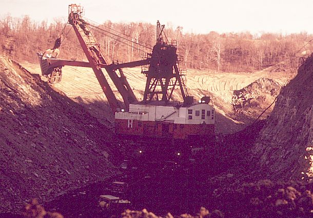 The Tiger at work uncovering coal seams near Barnesville, Ohio in 1973 after it had crossed interstate I-70.