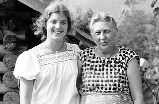 July 1973: Caroline Kennedy, left, poses with local resident Pauline Huddleston at Huddleston's home in Eagan, Tennessee.