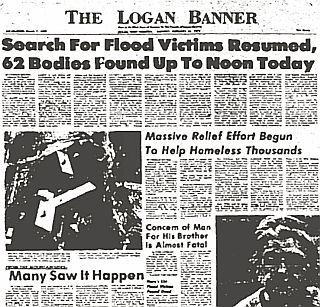 Feb 28, 1972, The Logan Banner of Logan, WV reports on the search for victims, relief effort, and first-hand accounts.
