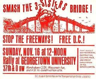 1969 poster announcing Three Sisters Bridge protest rally.
