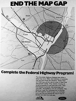 Oct 1970 ad by Ford and ATA urging the completion of "gaps" in the Interstate Highway System.