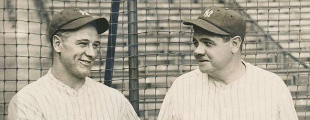September 15, 1927. Lou Gehrig and Babe Ruth of the New York Yankees, during a season in which the Yankees won the pennant and the World Series, with Ruth setting the home run record at 60 and the pair accounting for more than 100 home runs between them that year, as well as 338 RBIs and 307 runs scored.     World Wide Photos.