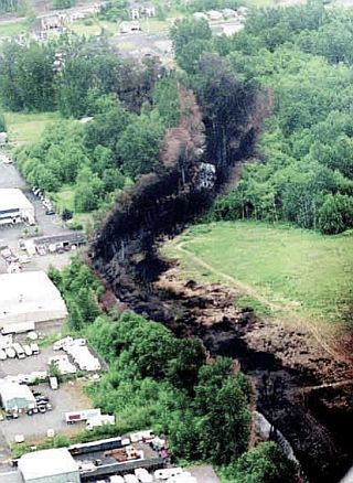 Portion of scorched-earth path along Whatcom Creek following June 1999 pipeline leak & explosion in Bellingham, WA.