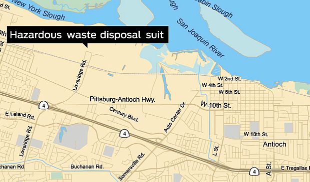 The Dow Chemical Pittsburgh, CA plant site is located along the New York Slough, not far from the San Joaquin and Sacramento rivers, whose waters eventually reach San Francisco Bay.  Map source, San Francisco Chronicle. 