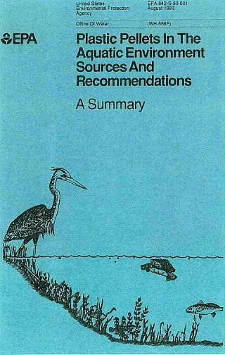 Cover of a 1993 EPA summary document from a more detailed study of plastic pellets in the environment. Click for PDF.