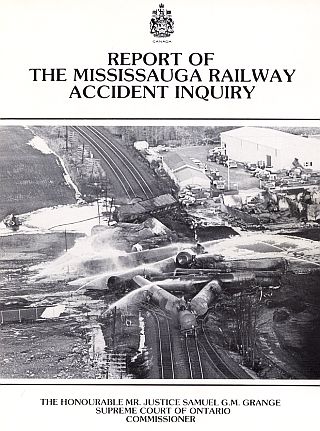 Cover of “Report of the Mississauga Railway Accident Inquiry,” by Canadian Supreme Court Judge, Samuel Grange, heard from 169 witnesses over four months and issued a long list of recommendations. Dec 1980, 213 pp. Click for PDF.