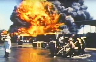 Screenshot from “The Killing Ground” –  1973 toxic waste inferno in Minnesota; hundreds of 55-gallon barrels exploded during fire.