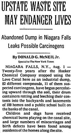 Front-page New York Times story on Love Canal of August 2, 1978.