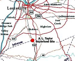 Map with site proximity to Louisville.