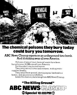 Newspaper ad for the March 1979 ABC-TV news special on chemical waste dumps that ran in the New York Times.
