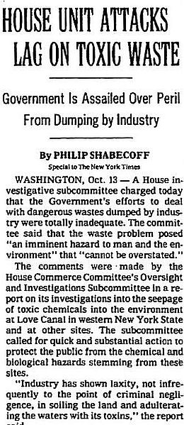 October 1979 NY Times story on report of the House Oversight & Investigations Subcommittee.
