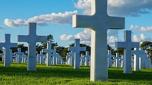 A portion of the gravesites at the Normandy American Cemetery near Omaha Beach.