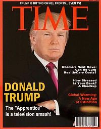 Fake March 1, 2009 editions of Time magazine found at 7 Trump Golf Clubs.