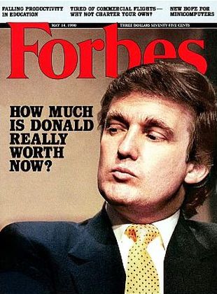 Donald Trump on the cover of Forbes for the first time, May 14, 1990. The story inside, explained Forbes, “offered a devastating look at his finances.” 