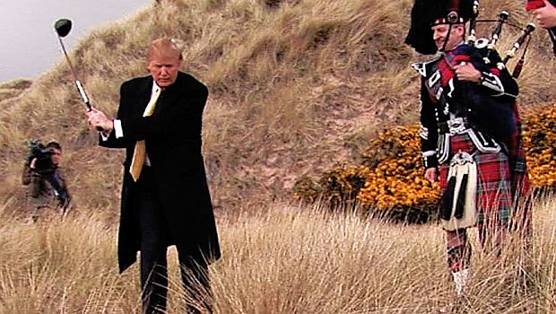 Donald Trump being filmed in what appears to be a promotional video at the site of his then-planed golf course in Scotland. Source: Anthony Baxter's 2011 film,” You've Been Trumped”.