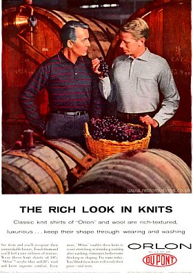 A 1958 Du Pont Orlon ad featuring one in a series using “the rich look in knits” theme, in Sports Illustrated magazine. 