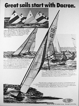 This 1970 Du Pont ad for Dacron polyester details all the benefits of using the new synthetic fiber in sailcloth.