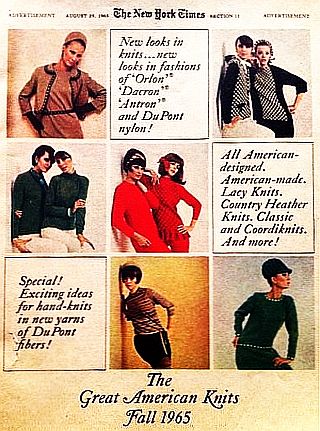Du Pont's 30-page Fall Fashion advertising supplement ran in an August 1965 edition of the New York Times, then featuring its synthetic fabrics as modeled in a range of fashion lines.
